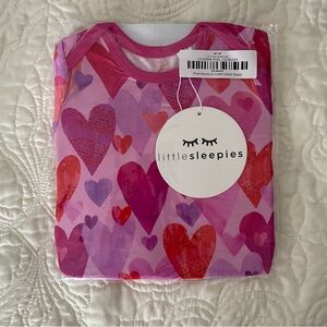 NIB Little Sleepies Bamboo Pink Hearts and Crafts Infant Gown